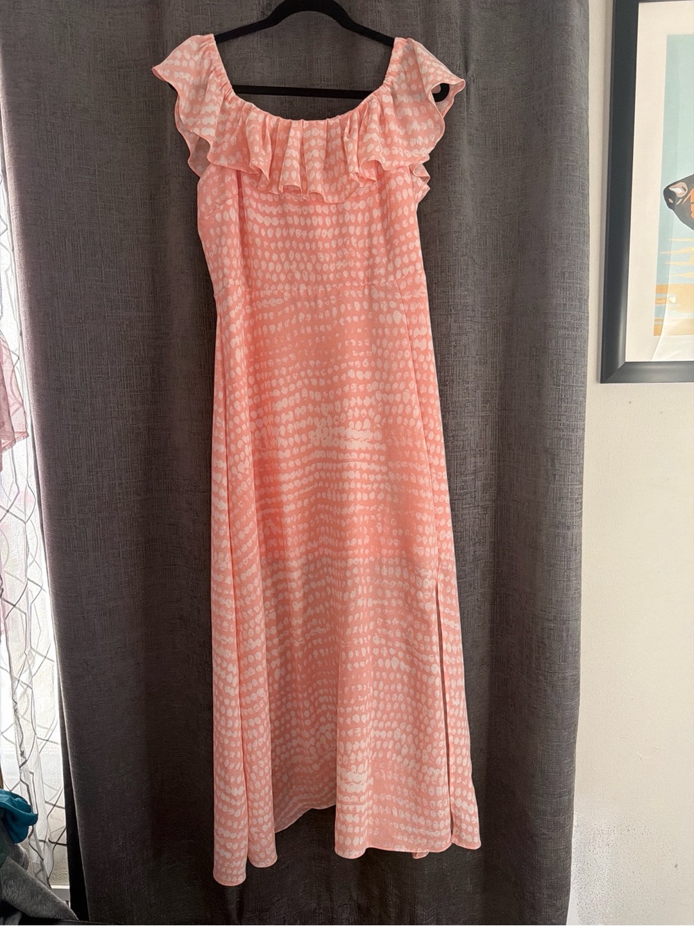 BCBG Soft Pink Ruffle-Off Shoulder Midi Dress
